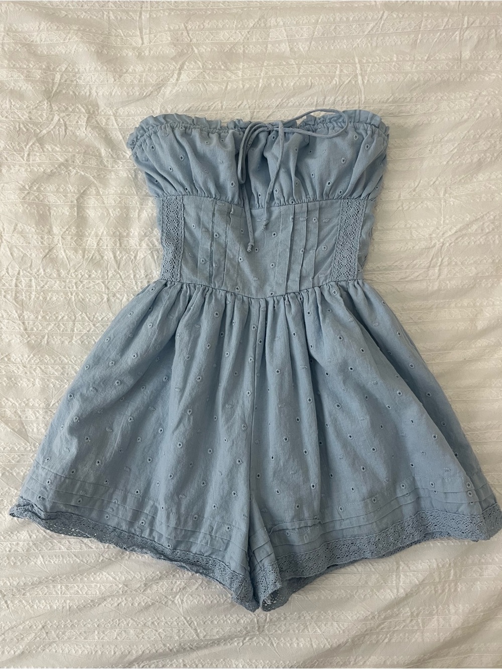 light blue strapless romper